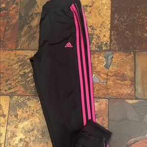Adidas Kids Black Joggers with Pink Stripes
